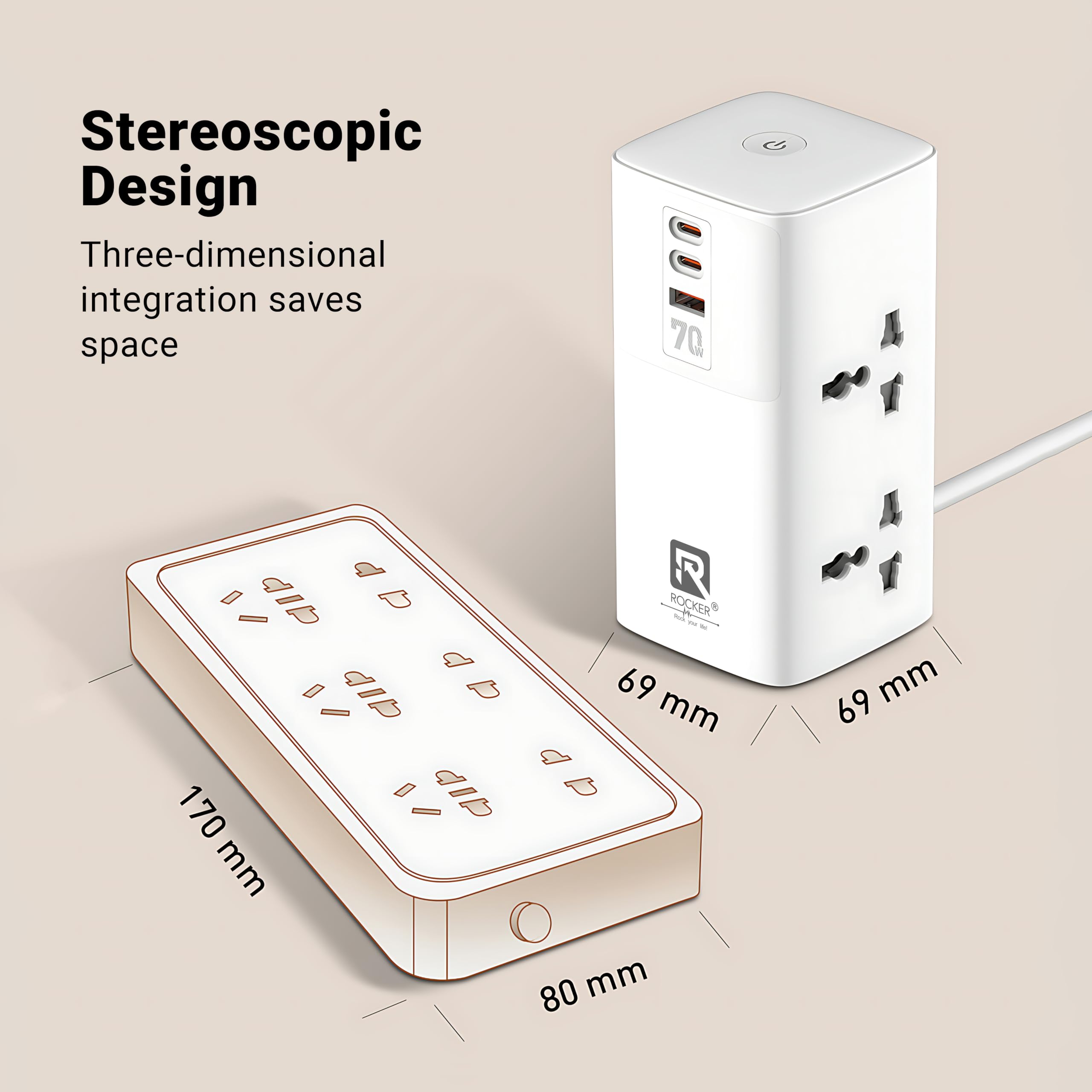 Rocker Tower Power Plate 7 Extension Board, 70W Fast Charging, 4